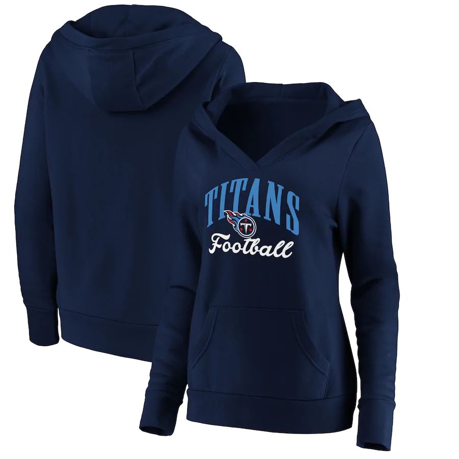 Women Tennessee Titans Fanatics Branded Navy Victory Script V-Neck Pullover Hoodie->women nfl jersey->Women Jersey